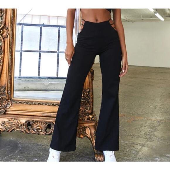 Princess Polly Flare Pants Size 6 Black Stretchy Strappy Waist Euphoria Stretch - Picture 1 of 10